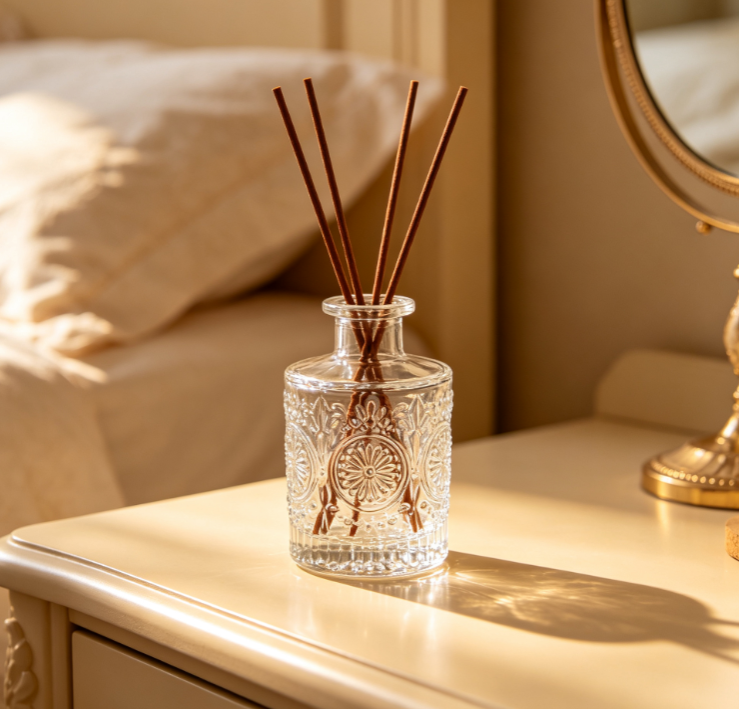 Vintage Embossed Glass Reed Diffuser Bottle