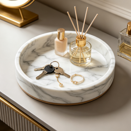 Marble Texture Round Decorative Tray