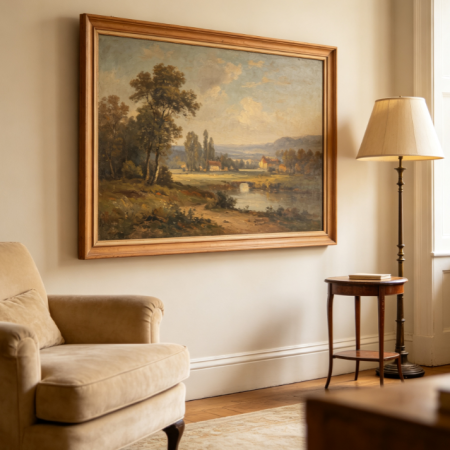 Framed Vintage Landscape Oil Painting Wall Art