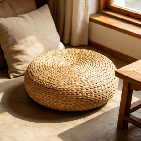 Woven Round Straw Floor Cushion Pouf