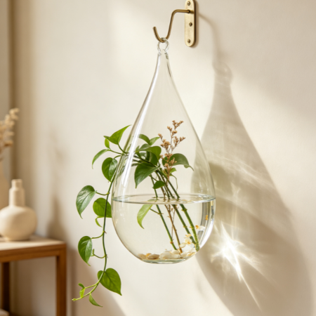 Teardrop Shaped Hanging Glass Wall Vase