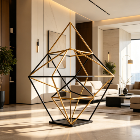 Tall Metal Geometric Floor Decor Sculpture